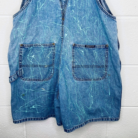 Unionbay Small Short Overalls Shortalls Denim Paint Splatter Custom Upcycled Y2K - Picture 6 of 7